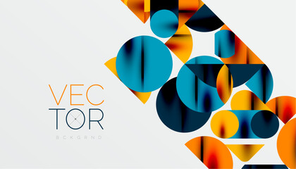 Color beautiful circles, semi circles, squares and round triangles. Geometric mosaic style pattern abstract background for wallpaper, banner, backdrop, card, book Illustration, landing page