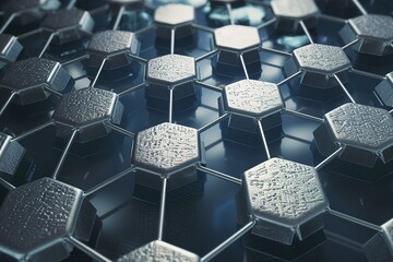 A futuristic design of interconnected silver hexagonal nodes