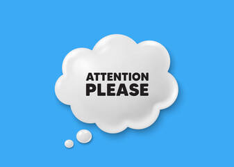 Attention please tag. Comic speech bubble 3d icon. Special offer sign. Important information symbol. Attention please chat offer. Speech bubble comic banner. Discount balloon. Vector
