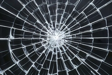 A striking close-up photograph of a shattered glass surface