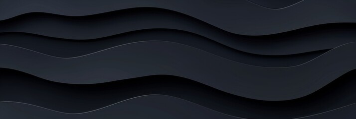 Fototapeta premium Abstract Black Wavy Background, 3D Curved Shapes with Shadows and Depth, Modern Minimalist Design