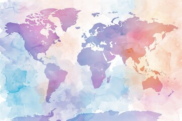 Obraz premium Detailed watercolor clipart of a world map on a white background, vibrant, inspiring, and exploratory