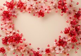 3D Vector Cherry Blossom Heart Frame
