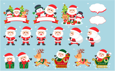 Fototapeta premium クリスマスイラスト kawaii サンタクロースChristmas set