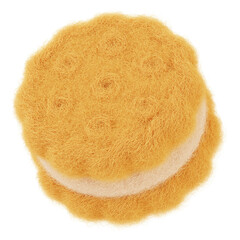 Wool felt sandwich cookies, vanilla cream filled biscuits isolated. Bakery and breads cartoon icon. 3D illustration.
