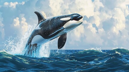 Obraz premium Orca Leaping Through the Waves