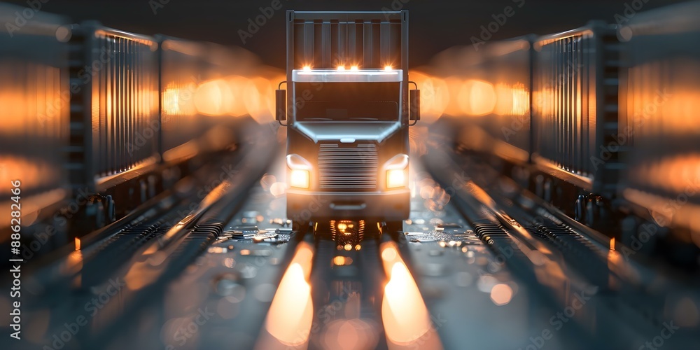 Poster blocks of symbols illustrating the use of blockchain technology in supply chain logistics. concept b