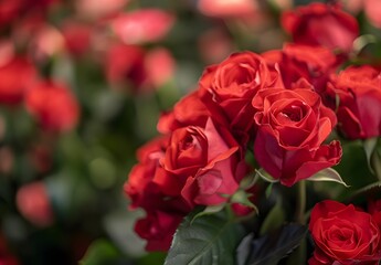 Romantic Red Roses Bouquet with Blurred Background