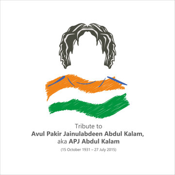 Tribute to Avul Pakir Jainulabdeen Abdul Kalam, aka APJ Abdul Kalam, vector, illustration. Missile Man of India. Death Anniversary. 