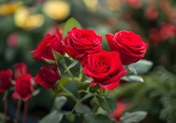 Fototapeta premium Red Roses Bouquet Close Up, Valentine's Day