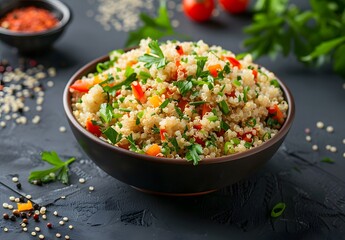 Quinoa Salad with Red Bell Pepper, Parsley and Green Onions