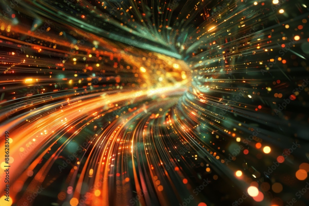Poster vivid lights and blurred shapes create a dynamic abstract background, create a virtual representatio