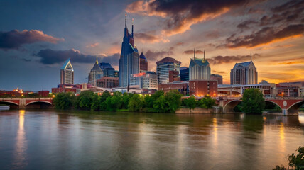 Serene Reflections: Nashville's Skyline at Dusk"?






