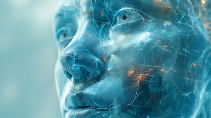 Portrait of a person's face made in the style of an ice mask 