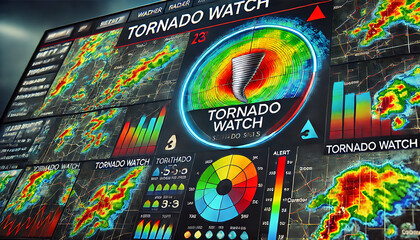 Weather Radar Displaying Tornado Watch Alert with Colorful Patterns