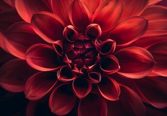 Intricate Red Dahlia Flower Petal Closeup