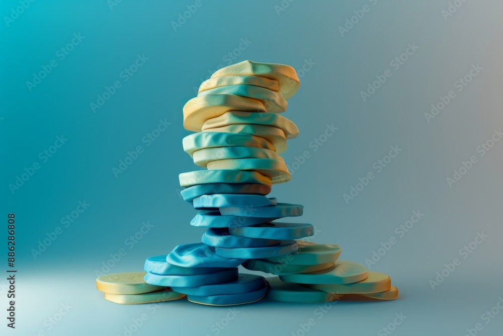 Poster Blue and yellow donuts stacked on top of each other, Create a visual representation of raw power and determination