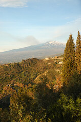 The panorama of Etna from Taormina, Sicily, Italy	