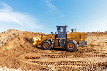 Heavy Loader Transporting Earth at Urban Construction Site