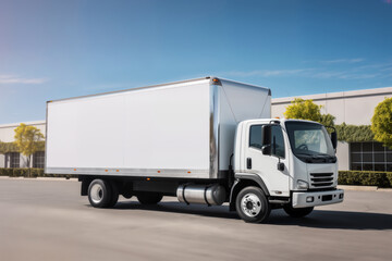 a white clean truck in front of houses, in a city street
