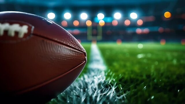 Night Game Excitement: American Football on Lush Green Field Under Stadium Lights, Capturing Anticipation in Professional Sports
