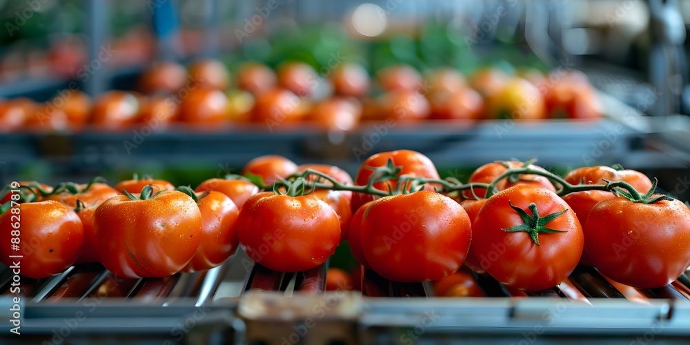Poster automated food factory conveyor system packaging fresh tomatoes for distribution efficient and innov