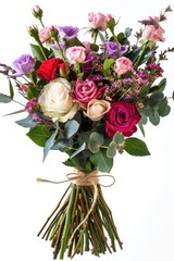 Bouquet Isolated. Red Rose Flower Valentine Bouquet on White Background