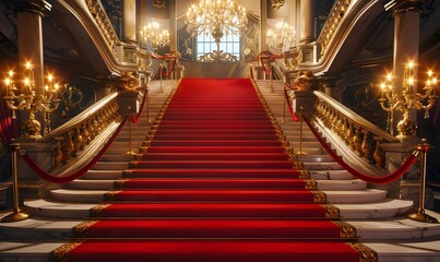 Obraz premium Opulent Grand Staircase with Red Carpet