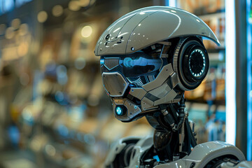 Generative AI creative picture Robot cyborg in activities of daily life routine living together with people