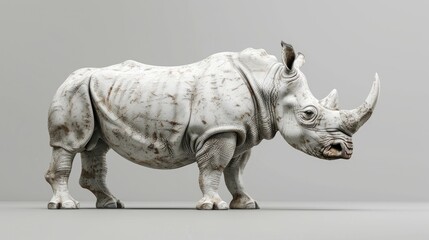 Obraz premium White Rhino Standing on a Grey Background