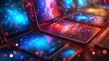 Obraz premium 24. Creative lighting emphasizing mobile marketing strategies on various devices