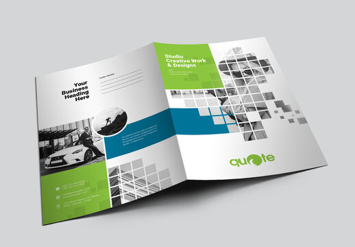 Business Presentation Folder With Green Rectangle Boxs