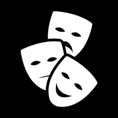 Set of Theater face mask icon, emotion actor comedy and drama symbol, festival sign illustration . white mask on black.