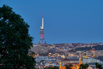 Obraz premium Aerial cityscape evening view of Prague, capital city of Czech Republic, view from Letna park
