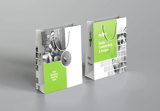Business Shopping Bag With Green Rectangle Boxs