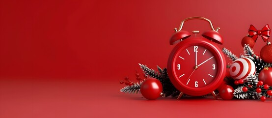 Red Alarm Clock Christmas New Year Banner