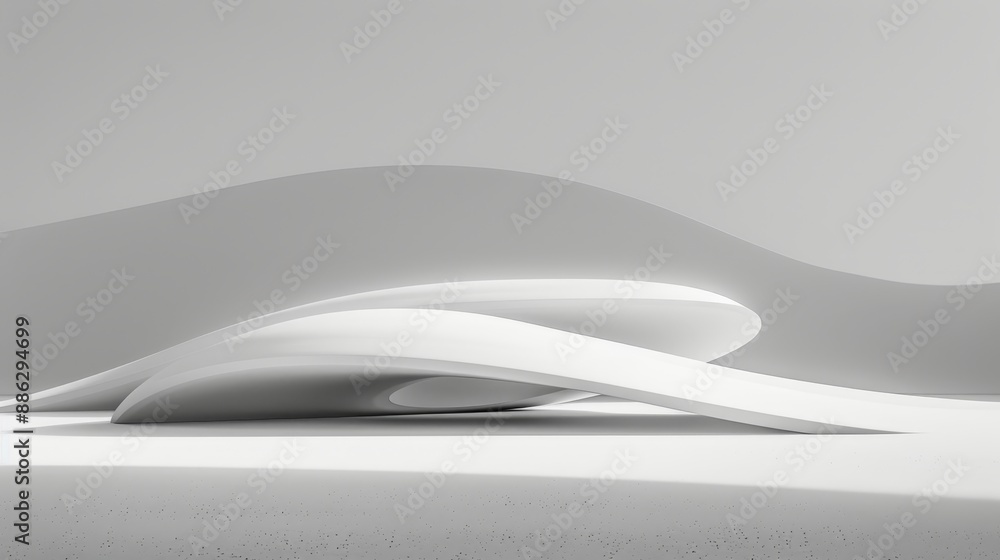 Aufkleber minimalist white empty space with futuristic curve platform, ideal for product placement