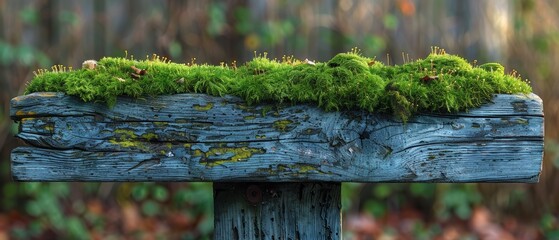 Fototapeta premium 32k resolution photograph of moss on a weathered picnic table.