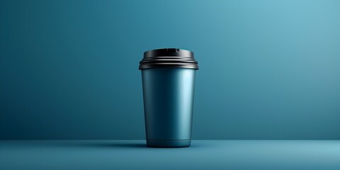 Sleek Stainless Steel Travel Tumbler with Warm Coffee Beverage Cool Tones and Copyspace