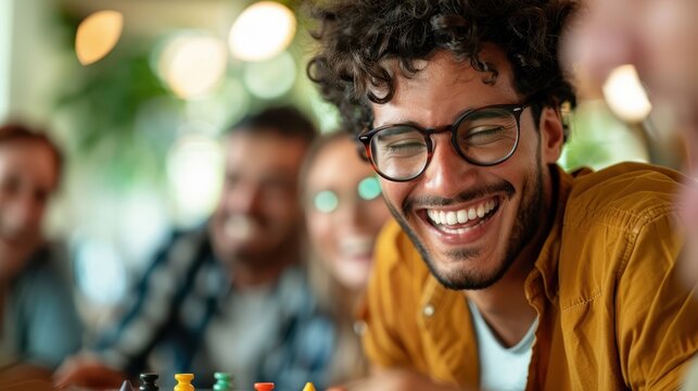 A close-up image of friends engaged in a game of chess at a cozy cafe, highlighting their focus, strategy, and the warmth of their surroundings.