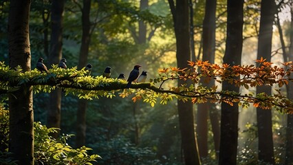 Birdsong in a Sunlit Forest background
