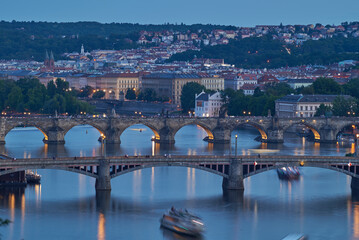 Obraz premium Aerial cityscape evening view of Prague, capital city of Czech Republic, view from Letna park