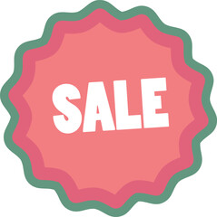 A pink and green seal with the word sale written on it.