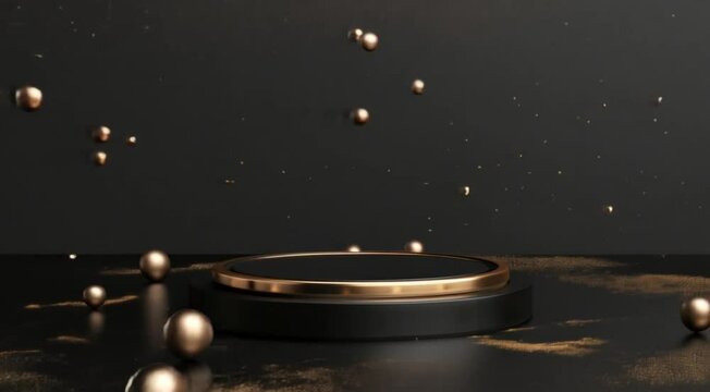 The black gold podium scene rotates, Take the video slowly, going around the object