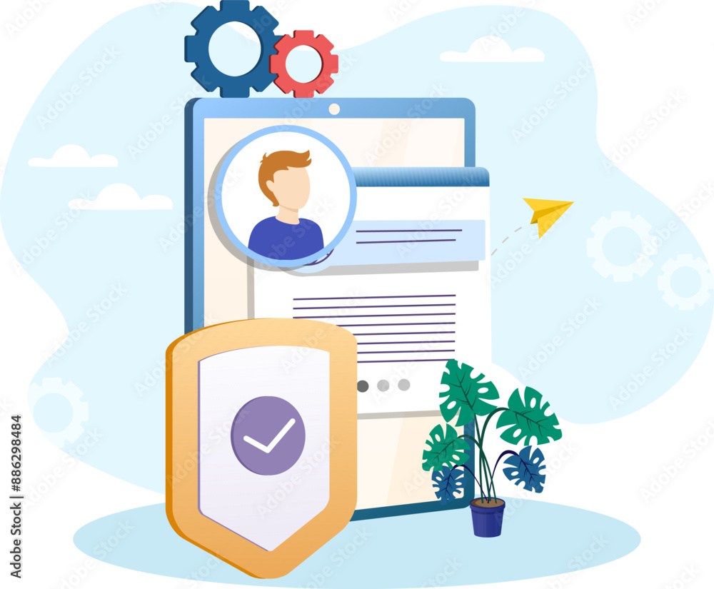 Poster secure online profile being protected with shield icon