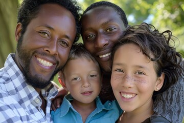 Fototapeta premium Joyful Group of Children Embracing Outdoors in Park