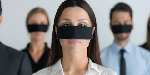 Business Professionals Blindfolded Symbolizing Blind Trust or Lack of Vision in Business. Concept Business Professionals, Blindfolded, Blind Trust, Lack of Vision, Symbolism