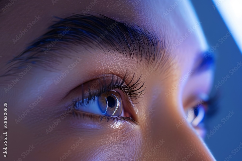 Aufkleber A detailed view of a womans eye showcasing long eyelashes, Create an image of brows plug that emits a soft glow