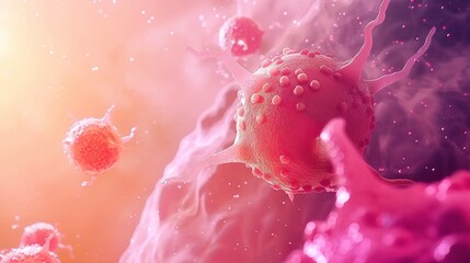 Close-up detailed view of lymphoma cells under a microscope, highlighting medical research and cancer awareness