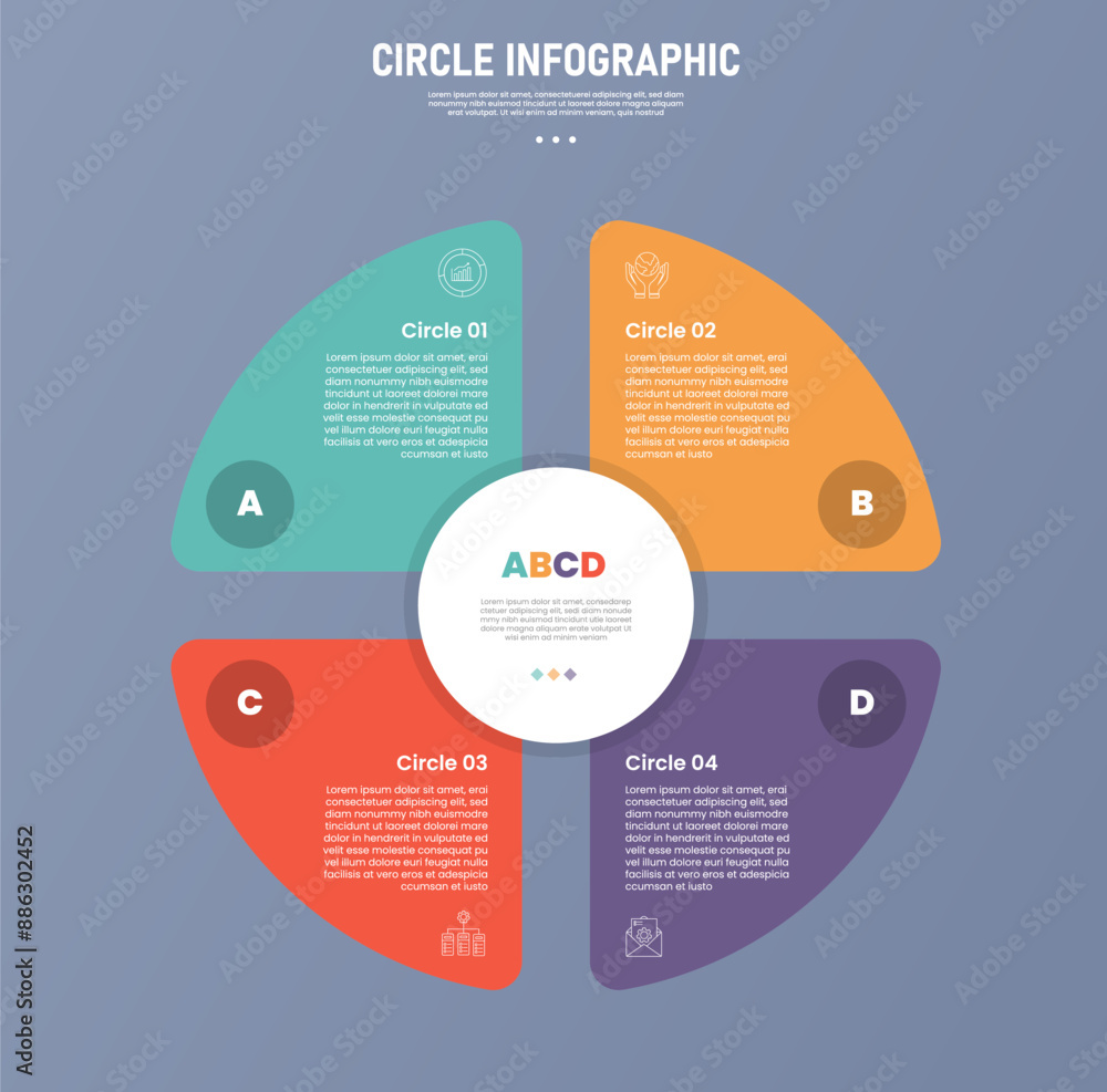 Aufkleber 4 point circle infographic stage or step template with big circle matrix structure and small circle 